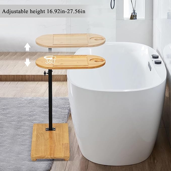 Bamboo Bathtub Tray Table with Adjustable Height, Enhanced Stability, Freestanding Design for Spa,Bathtub, Bed, Sofa, Couch with Wine Glass Holder, Perfect for Luxury Bath Home Spa Gift