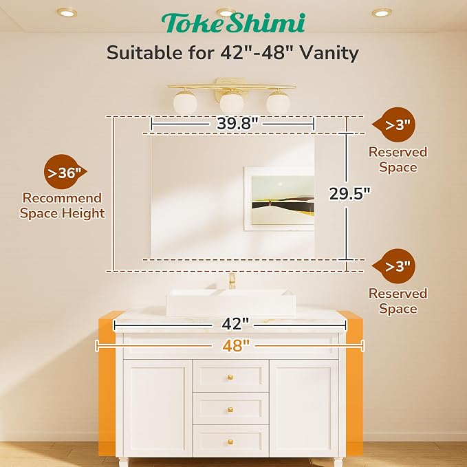40x30 Frameless Bathroom Vanity Mirrors for Over Sink, Modern Rectangle Bathroom Mirrors for Wall with Polished Edge Shatterproof Decorative Mirror for Bedroom, Living Room, Entryway