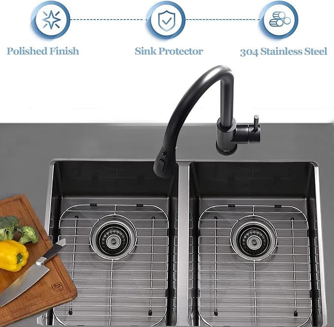 Orgneas Sink Protectors for Kitchen Sink Universal Double Bowl | 304 Premium Stainless Steel Sink Bottom Grid 13.2"x11.6", Kitchen Sink Protector Grid Sink Grate Rack Rear Drain, 2 Pcs