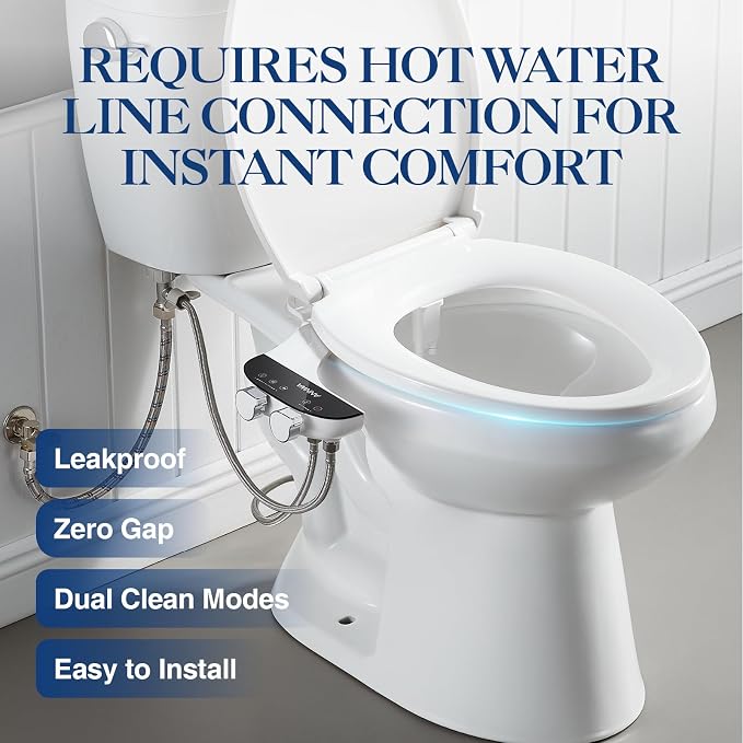 Bidet Attachment for Toilet Seat Non-Electric Bidet Hot and Cold Water Bidet Attachment Toilet Adjustable Water Temperature Posterior/Feminine Wash Dual Retractable Nozzle(AM-US-TT18N)