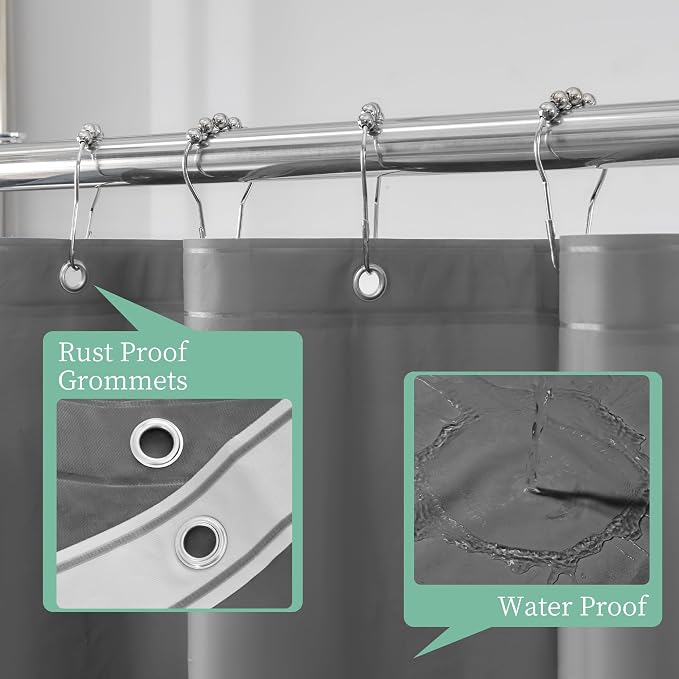 Dark Gray Shower Curtain Liner with 3 Magnets, 72x72 | 12 Rustproof Grommets,Premium Plastic Shower Curtain for Bathroom Lightweight & Waterproof,72W x 72H