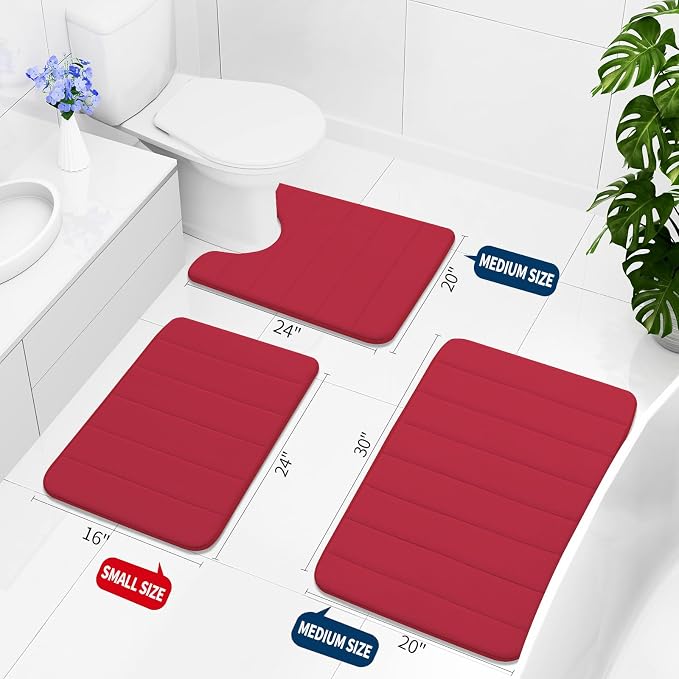 Buganda Memory Foam U-Shaped Toilet Rugs 24 x 20, Absorbent Bathroom mat | Red, Thick Soft Machine Washable toilet mat for bathroom, Contour Bath Rugs Mat for Toilet Base