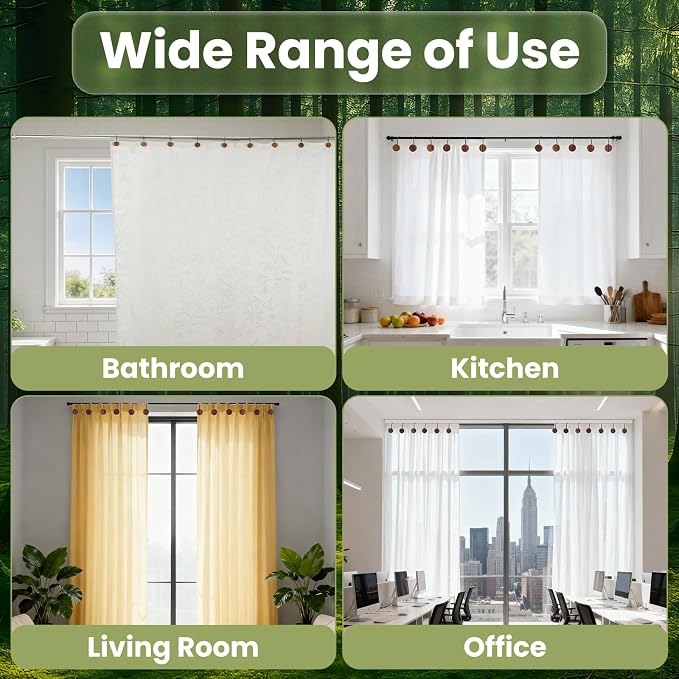 Wood Shower Curtain Hooks,Boho Shower Curtain Rings Decorative,Free Sliding Shower Hooks for Shower Curtain & Liners, Shower Curtain Hangers for Bathroom Shower Curtain Rods Curtains(Brown, 24)