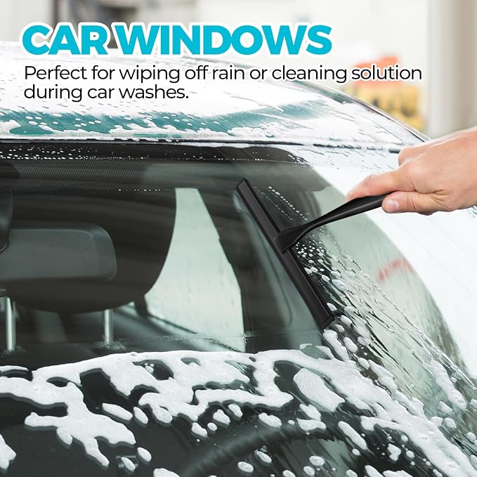 12" Shower Squeegee for Glass Doors, Tile Walls, Car Windows, Black | Bathroom accessories, new home essentials, silicone blade, metal handle, adhesive hook, household tool, multipurpose cleaner