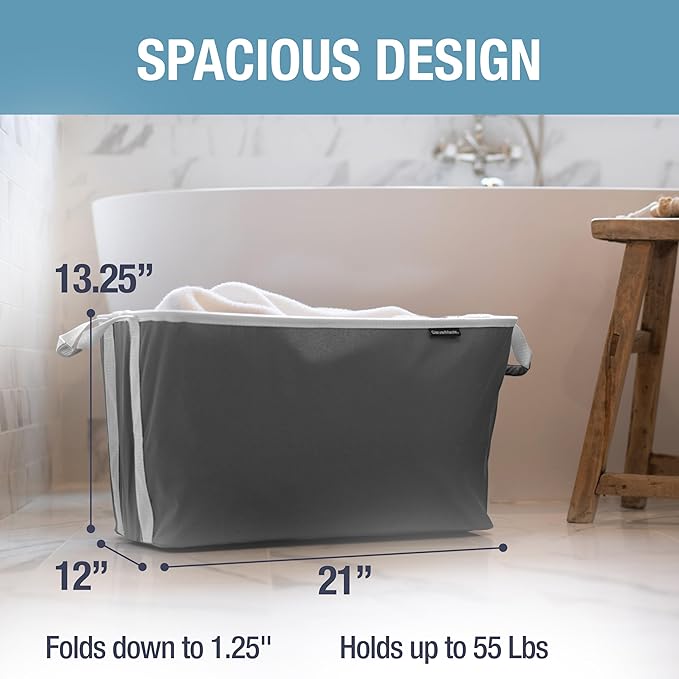 CleverMade Collapsible Laundry Basket, 60L Pop-Up Hamper, 2 Pack, Charcoal | Clear Floor Space Between Laundry Days | Each Basket Holds 55 lb, Stays Upright While Loading, and Folds to 1.25 Inches