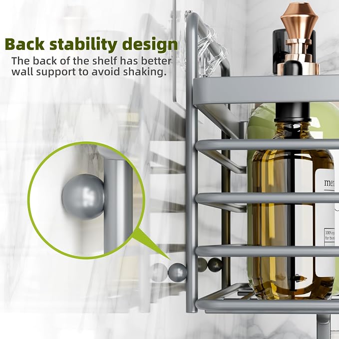 Yougai Dark Gray Shower Shelves, Bathroom Organizers and Storage | Rustproof , No Drilling , Wall-Mounted, Kitchen & Home Decor