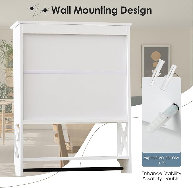 Bathroom Wall Cabinet, 25"x19" Farmhouse Wall Mounted Medicine Cabinet with 2 Raised Panel Doors, Adjustable Shelf & Towel Bar–Over Toilet Storage Organizer for Laundry Room, Entryway or Small Spaces