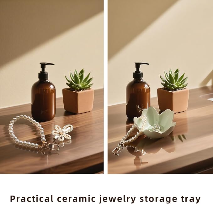 Floral Ceramic Jewelry Tray, 3.5" Ring Holder Trinket Bowl | Petite bowl keeps rings, earrings, keys, and keepsakes visible on vanities or dressers, making a sweet gift for women