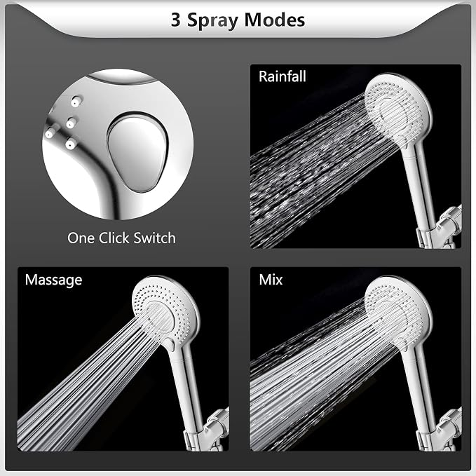 FEELSO Filtered Shower Head with Handheld, High Pressure Shower Filter Head | 15 Stage Water Softener Filters for Hard Water, Remove Chlorine & Harmful Substance, 3 Spray Mode Showerhead, Hose & Bracket