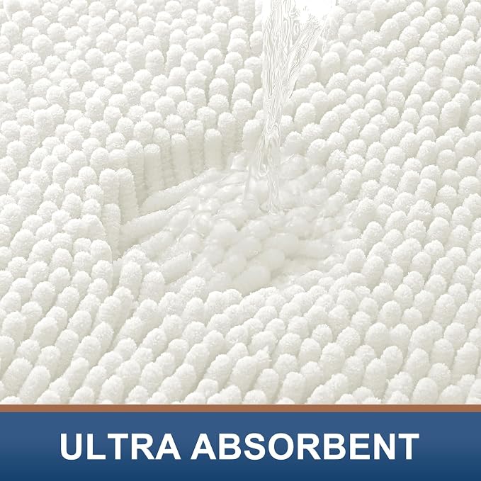Smiry Bathroom Rugs 30X18, Luxury Chenille Extra Soft Absorbent Bath Mat | Ivory, Machine Washable Non-Slip Plush Bath Mats for Bathroom, Tub, Shower, and Floor, Home Decor