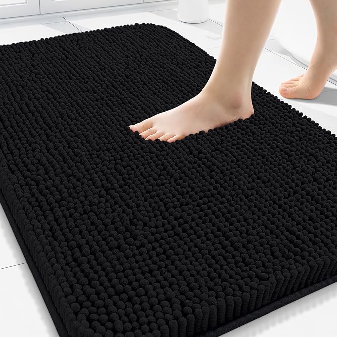 Arotive Bathroom Rugs 34x21, Soft Absorbent Shaggy Chenille Bath Rugs | Black, Machine Washable Rubber Backing Bath Mats for Bathroom Floor Tub and Shower Home Decor Accessories