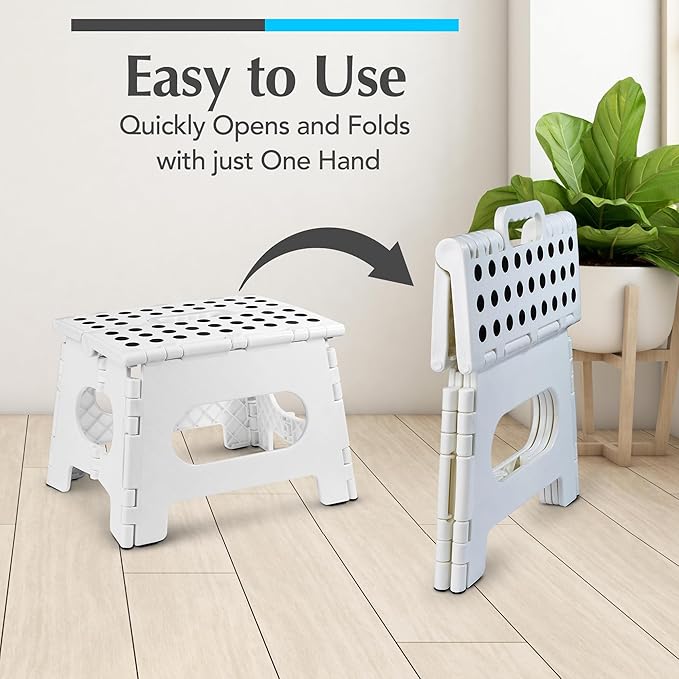 Handy Laundry Folding Step Stool 9 Inch, White, Non-Slip Holds 300 lbs | 9 Inch, White, Foldable Collapsible Step Stool, Non-Slip, Holds 300 lbs, Kitchen Bathroom Bedroom, Adults