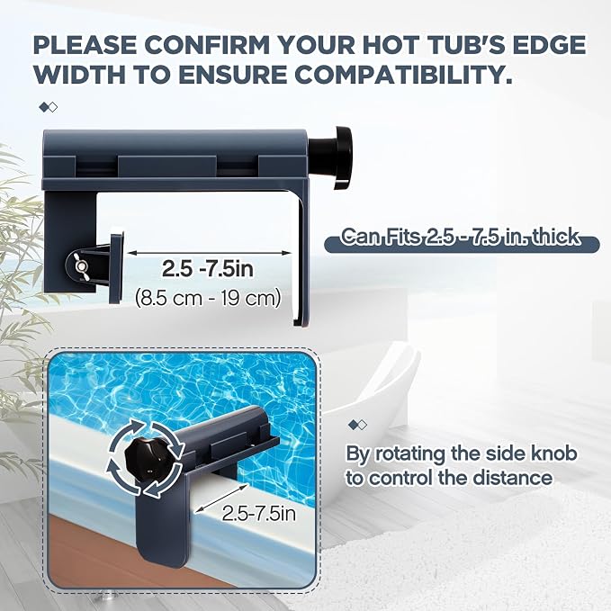 3 Pcs Hot Tub Table Tray, Adjustable Aboveground Bathtub Tray with 2 Cup Holder, Between 2'' to 7.5'' Nonslip Hot Tub Accessories Shelf Drinks Snacks Phone Holder for Spa Bathtub (Navy Blue)