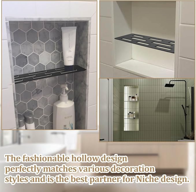 12 Inch Shower Niche Shelf Powder Coated 316 Stainless Steel Tile Insert | Rectangular Shelf for 12 Inch Tile Prefabricated Niches, Fits 1/8 Inch Grout Lines, Shower Niche Insert Powder Coated Finish