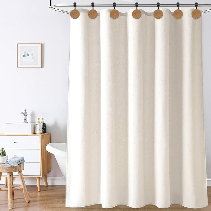 Wood Shower Curtain Hooks, Wooden Decorative Shower Curtain Rings, Modern Round Log Shower Curtain Hangers, 12PCS Shower Hooks for Shower Curtain Rod, Bathroom, Bedroom, Living Room (Black)