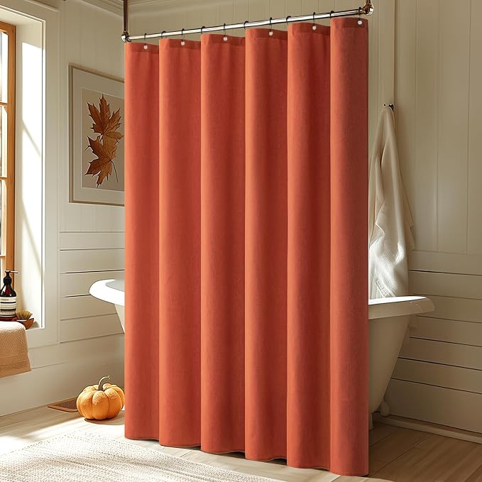MIULEE Fall Burnt Orange Terracotta Linen Shower Curtain 72*72 Metal Hooks | Modern, Heavy Duty, Fabric Shower Curtain, Waterproof Thick Cloth Shower Curtain, Washable, Bathroom Hotel Bathtub