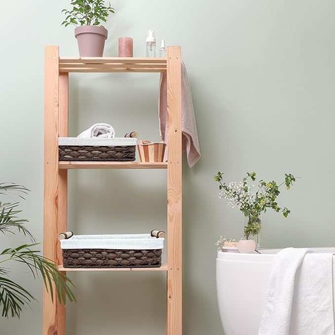 Storage Basket for Bathroom Organizer Baskets for Shelves Organizing | Toilet Paper Storage Basket for Bathroom Bedroom Home Farmhouse Decor,Set of 2,Brown