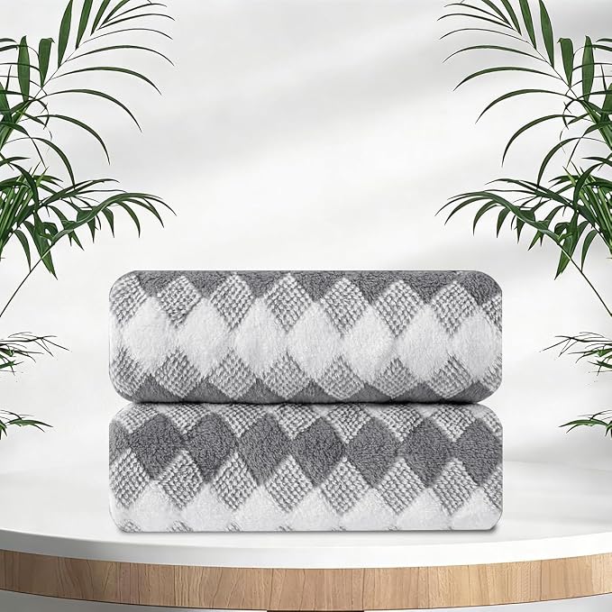 2 Piece Gray Diamond Hand Towels for Bathroom 16"x31" Ultra Soft Breathable Hand Face Towels Highly Absorbent Towel Quick Dry Towel for Spa Gym Hotel Travel Camp