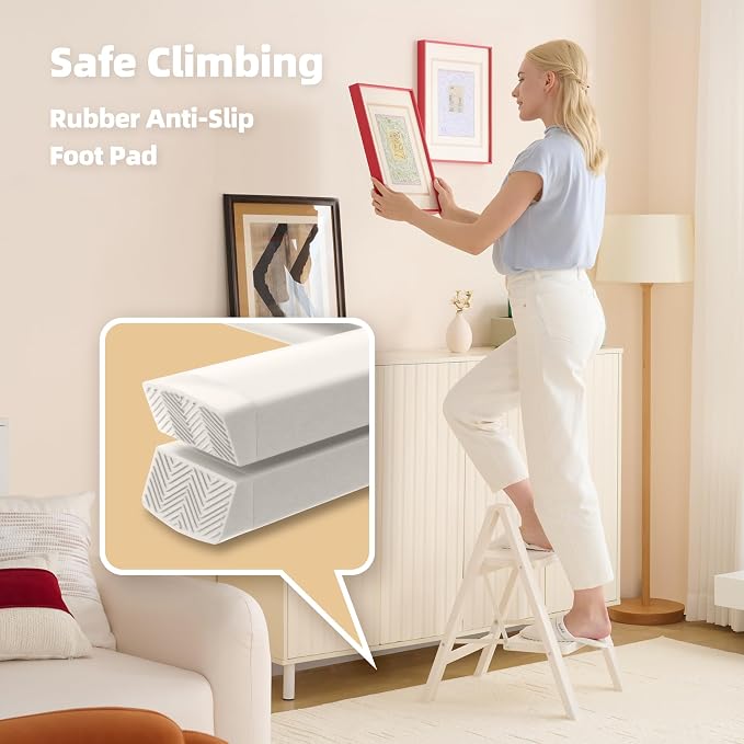 HillhutApex Aluminum Step Stool Foldable,2 Step Ladder (White) | Lightweight Portable step ladder with Anti-Slip Wide Pedal,330lbs Capacity Ladder for Household,Office,Kitchen