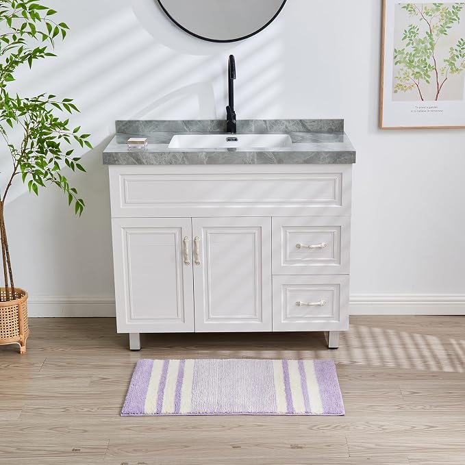 CozeCube Purple Striped 36"x24" Non Slip Washable Bath Mat | For Bathroom, Fluffy Absorbent Microfiber Bath Mats Machine Wash, Stylish Large Aesthetic Bathroom Rugs