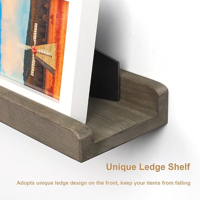 Emfogo Wood Picture Ledge Shelf Rustic Floating Wall Shelves Set of 3 for Storage and Display 16.9 inch Weathered Grey