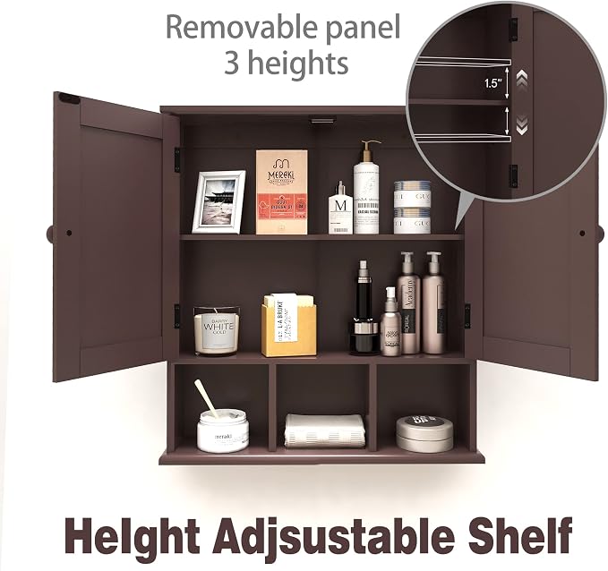 TaoHFE Brown Medicine Cabinets,Bathroom Wall Cabinet with 2 Door | Adjustable Shelves Over The Toilet Storage Cabinet,Espresso Bathroom Cabinet Wall Mounted for Laundry Room Kitchen