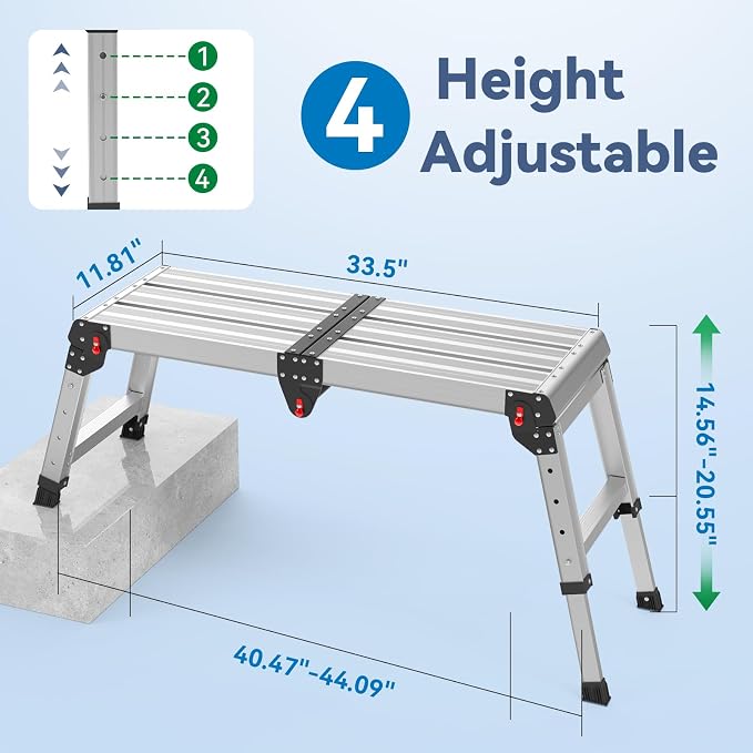 Work Platform 500 lbs with One-Touch Automatic Fold, Larger, Black | Folding Step Stool, 4 Height Adjustment Platform Step, Perfect for RV Cleaning, Home Painting and Reaching High Places