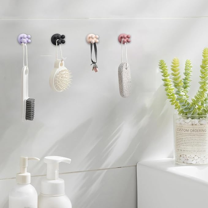 4Pcs Silicone Toothbrush Holders for Bathrooms,Waterproof Self Adhesive Multifunctional Hook for Hanging Towel Key Plug Cable for Bathroom Kitchen Living Room Office PurpleWhitePinkBlack