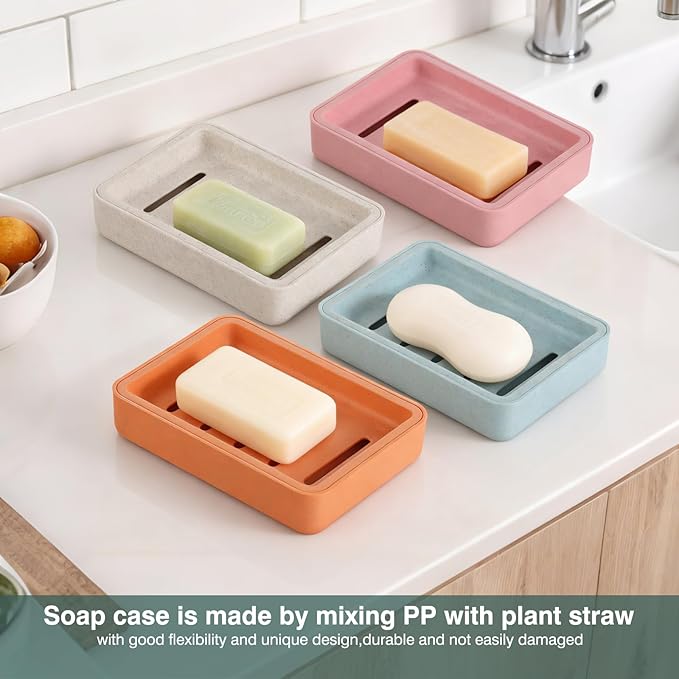 Soap Dish with Drain 2 Pack Plastic Sponge Holder for Shower | Soap Box Double Layer Draining Soap Case Soap Container Easy Cleaning for Bathroom Kitchen Sinks