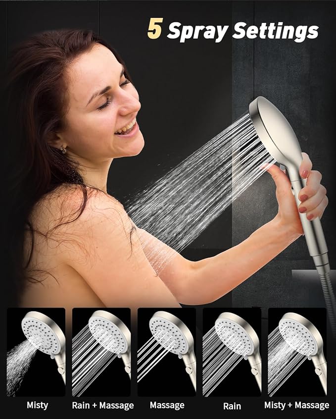 High Pressure Handheld Shower Head with Hose, Brushed Nickel | 80" Extra Long Stainless Steel Hose & Adjustable Bracket, Shower Heads with ON/OFF Switch for Pets Bath