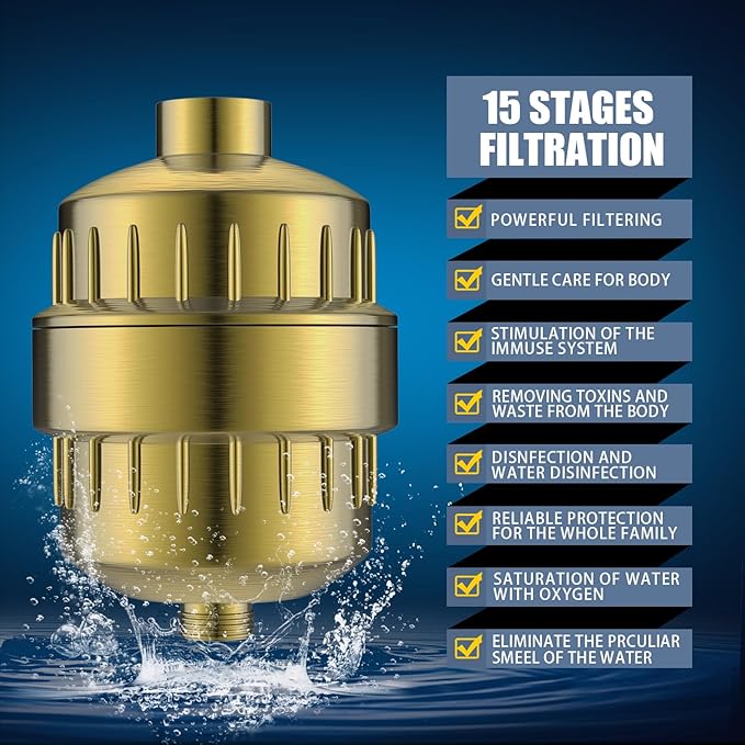 FEELSO Shower Head with Shower Filter, Filtered Shower Head for Hard Water | High Pressure, Anti-clog Nozzles, 5 Spray Showerhead, 15 Stage Water Softener Filters, Remove Chlorine and Harmful Substances