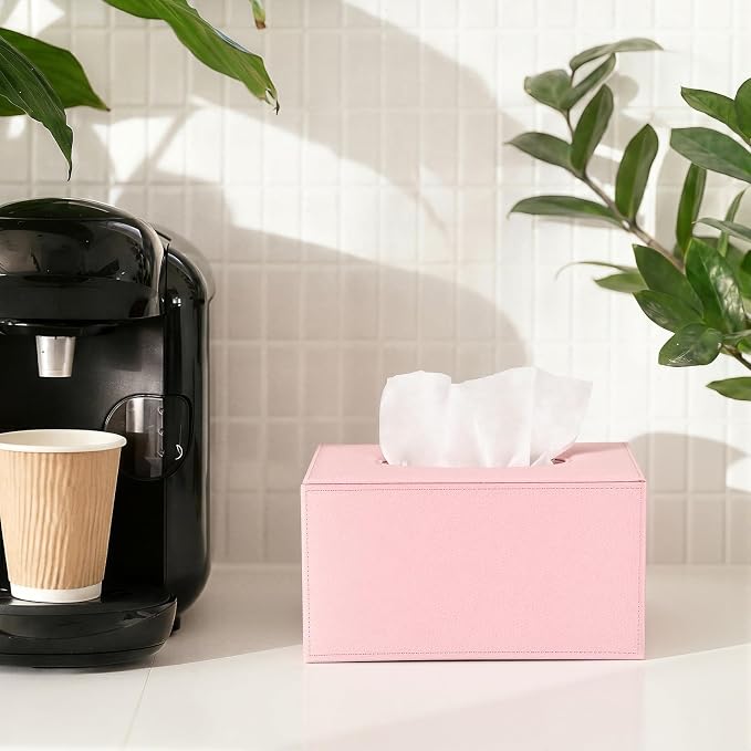 Sumnacon Large Tissue Box Cover Rectangle,Magnetic Bottom Tissue Box Holder | Decorative Lychee Pattern PU Tissue Box Cover Rectangular for Bathroom Toilet Bedroom Living Room Table Home Office Car,Pink
