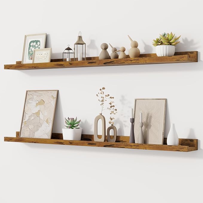 Fun Memories Picture Ledge Shelf, 36 Inch Floating Shelves Set of 2, Nursery Book Shelves for Storage, Bookshelf Wall Mounted for Wall Decor Books Photo Frames, Rustic Brown