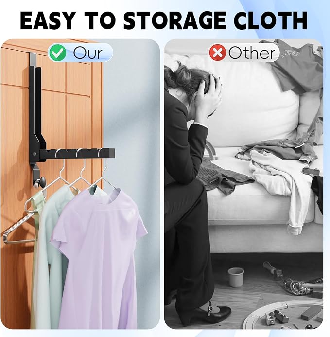 2 Pack Over The Door Hanger Folding Clothes Drying Rack, Folding Hanging Coat Rack for Indoor Laundry Room Compact Small Space Foldable Portable Clothing Hanger Hook Collapsible (Black-2(Upgraded))