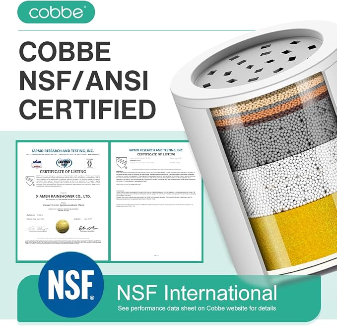 Cobbe High Pressure Filtered Shower Head with Filters for Hard Water Combo | Rain Showerheads with 20 Stage Water Softener for Healthier Skin & Hair Remove Chlorine and Harmful Substances, Chrome