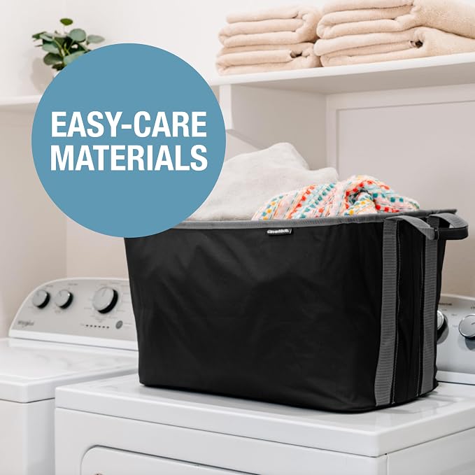 CleverMade Collapsible Laundry Basket, 60L Pop-Up Hamper, 2 Pack, Black | Clear Floor Space Between Laundry Days | Each Basket Holds 55 lb, Stays Upright While Loading, and Folds to 1.25 Inches