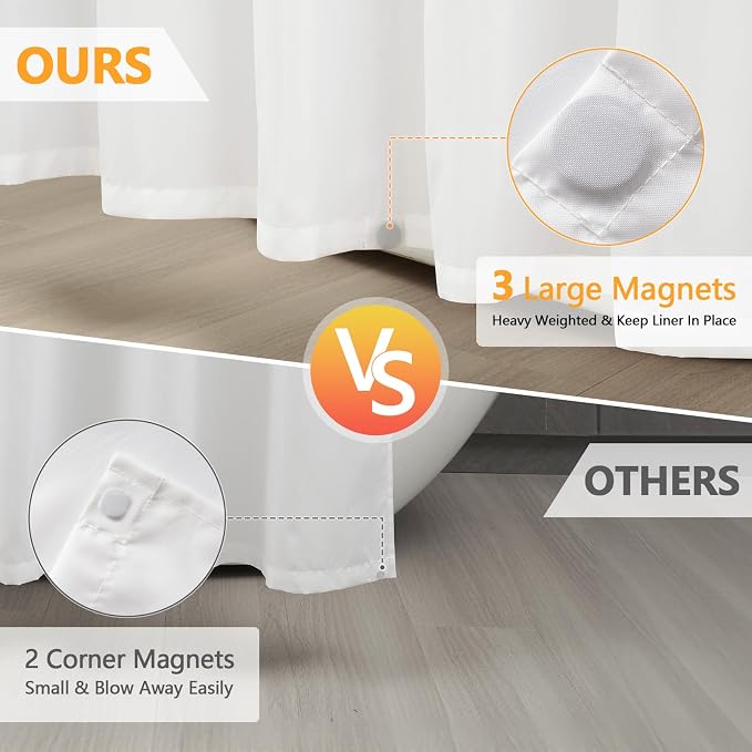 Seenus Waterproof Fabric Shower Curtain Liner with 3 Extra-Large Magnets, 72 x 72 inch Washable Cloth Shower Liner Odorless Hotel Quality, Neutral White Lightweight Shower Curtain for Bathroom