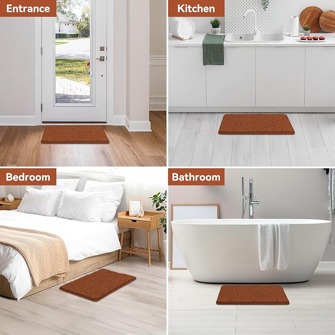 Bcoimo Small Bath Rug Mat,24x17 Soft Chenille Burnt Orange Bathroom Tub Mat | Non Slip with Rubber Backing Bathroom Rugs;High Absorbent And Quick Dry Microfiber mat; Machine Washable;Extra Soft Bath Rug