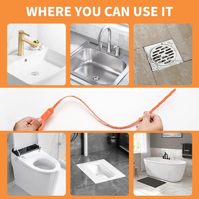 Drain Snake Clog Remover - 6Pack 20 Inch Flexible Hair Removal Tool for Sink Shower Tub Toilet, Cleaner with Grip Handle Easy Use Kitchen and Bathroom Opener- AsonTao