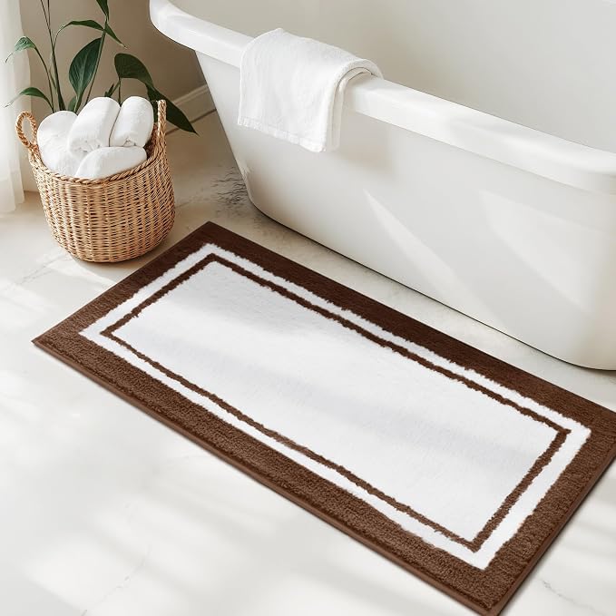 GRANNY SAYS Microfiber Bathroom Rugs Non Slip Washable, Water Absorbent Bathroom Mats for Tub, Soft Bath Mats for Bath Floor & Shower, Bath Rug, 24" x 48", Brown Bath Rugs