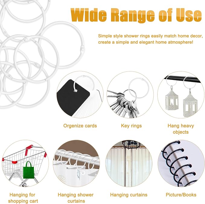 Shower Curtain Hooks Rings,24 Pcs Rustproof Metal Shower Hooks for Shower Curtain,Glide Smoothly Round Shower Rings for Curtain,Shower Curtain Rings for Bathroom Shower Rod,Snap Joint Design (White)