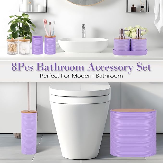 25 PCS Purple Bathroom Accessories Set丨Shower Curtain Bathroom Accessory | All-in-One Kit with Shower Curtain,rug,Trash Can,Toothbrush Holder,Toilet BrushSoap Dispenser,Toothbrush Cup,etc for Home