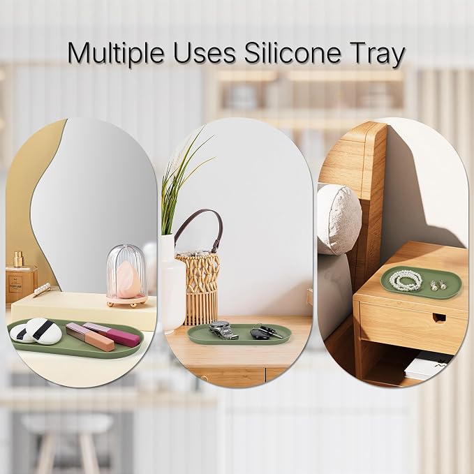 Silicone Vanity Tray, 8.66" x 3.94",Green | Waterproof, Non-Slip, Organizer for Bathroom Counter, Kitchen Sink & Jewelry