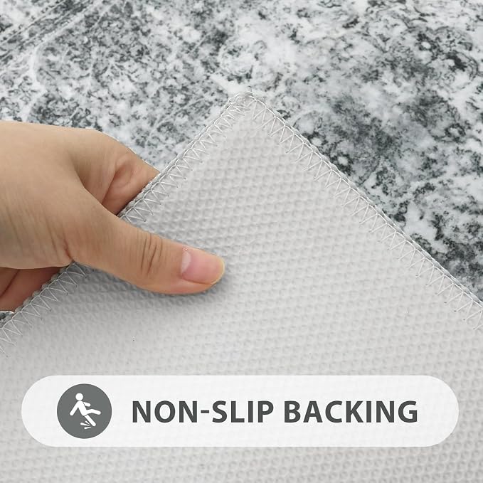 Uphome Gray Bathroom Rugs, Distressed Farmhouse Boho Bath Mat, Non Slip Washable Soft Velvet Bath Mats for Bathroom Floor, Vintage Traditonal Bath Runner for Bathtub Sink Shower, 18x47 inch