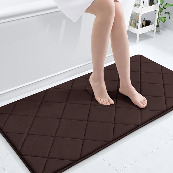 OLANLY Memory Foam Bath Mat 44x24, Ultra Soft and Absorbent Bathroom Rugs | Brown, Quick Dry, Machine Washable Shower Bath Rugs, Comfortable Bath Carpet for Bathroom Floor, Tub and Shower