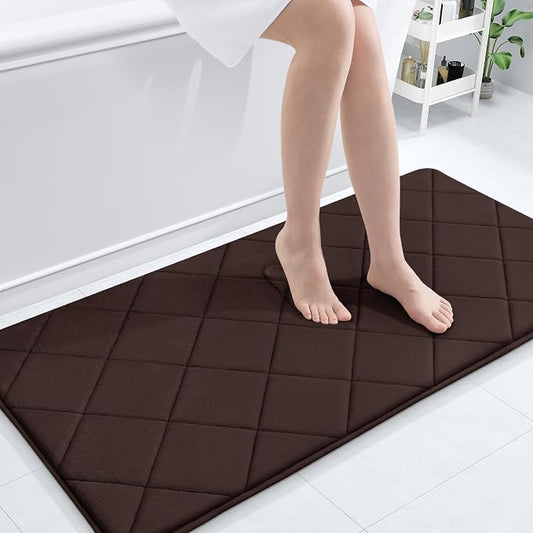 OLANLY Memory Foam Bath Mat 44x24, Ultra Soft and Absorbent Bathroom Rugs | Brown, Quick Dry, Machine Washable Shower Bath Rugs, Comfortable Bath Carpet for Bathroom Floor, Tub and Shower