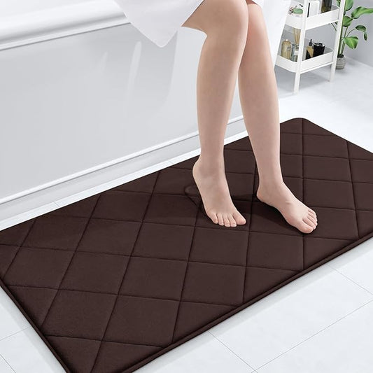 OLANLY Memory Foam Bath Mat 47x24, Ultra Soft and Absorbent Bathroom Rugs | Brown, Quick Dry, Machine Washable Shower Bath Rugs, Comfortable Bath Carpet for Bathroom Floor, Tub and Shower