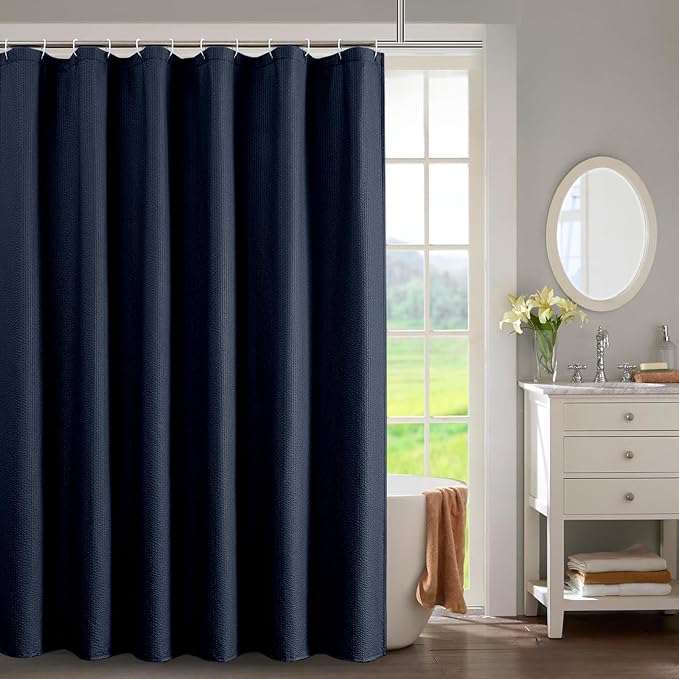 Navy Blue Shower Curtain for Bathroom 84 Inches Eatra Long, 3D Embossed Textured Cloth Waffle Shower Curtain, Modern Luxury Hotel Style, Water Repellent, Machine Washable, 72X84, Navy Blue