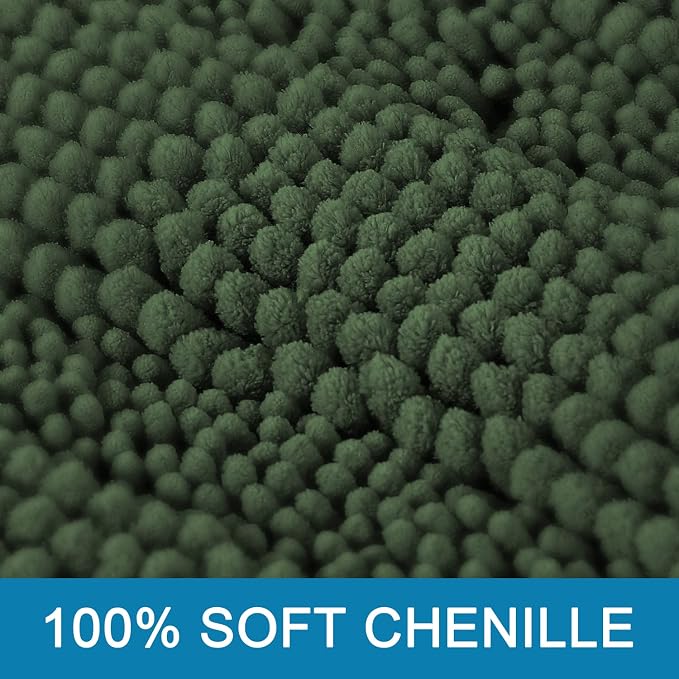 H.VERSAILTEX Extra Thick Chenille Striped Pattern Bath Rugs for Bathroom Non Slip - Soft Plush Shaggy Mats Floor, Indoor Entryway (Bronze Green, 32 x 20 Plus 24 17 Inches)