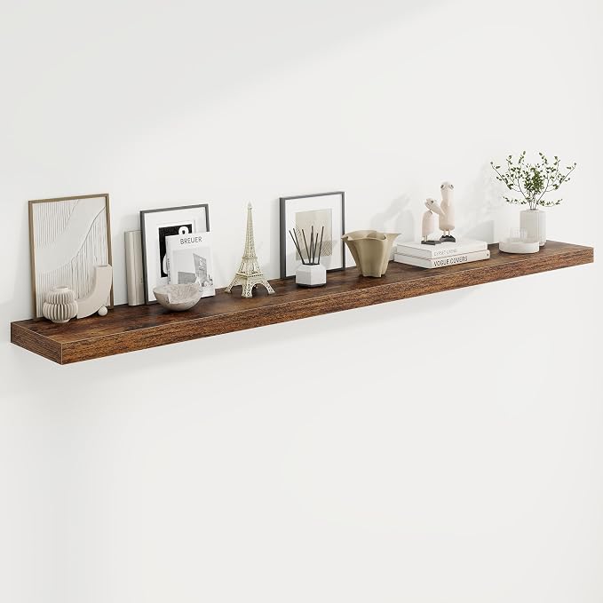 72in Floating Shelves for Wall,72"W x 9.25"D x 1.5"H, Rustic Brown | Long Wall Mounted Engineered Wood Shelves for Wall with Invisible Brackets for Living Room, Bedroom, Bathroom, Kitchen